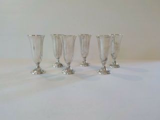 Set/6 Gorham Sterling Silver Cordial Cups Goblets,  Sterling Silver Rim Tray 8