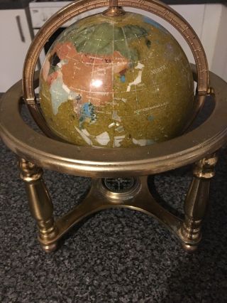 Semi Precious Stoned Globe Mother Of Pearlmounted On A Brass Stand With Compass