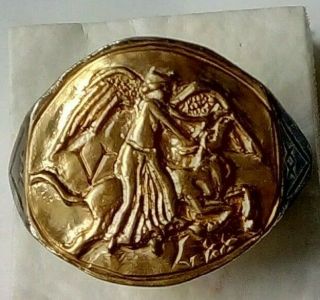 Rare Ancient Roman Silver Legionnaire Ring With Victoria Inlaid Gold 24k Unique