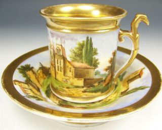 Antique Old Paris Hand Painted Gilt Gold Demitasse Cup & Saucer 1900