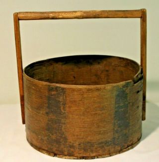 Antique Primitive Round Bentwood Box Wood With Handle