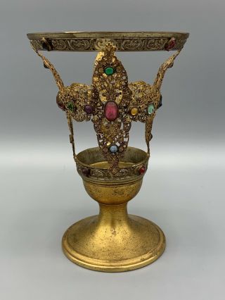 Antique Apollo Jeweled Ornate Brass Goblet / Glass Holder