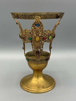 Antique Apollo Jeweled Ornate Brass Goblet / Glass Holder 2