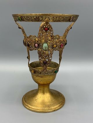 Antique Apollo Jeweled Ornate Brass Goblet / Glass Holder 3