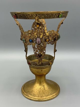 Antique Apollo Jeweled Ornate Brass Goblet / Glass Holder 4