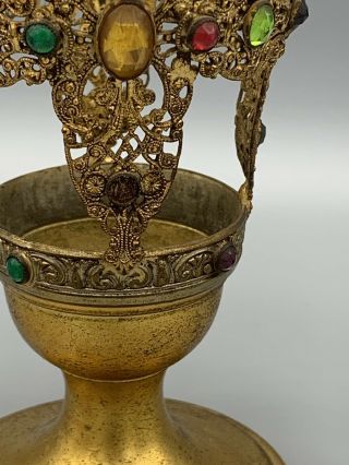 Antique Apollo Jeweled Ornate Brass Goblet / Glass Holder 5