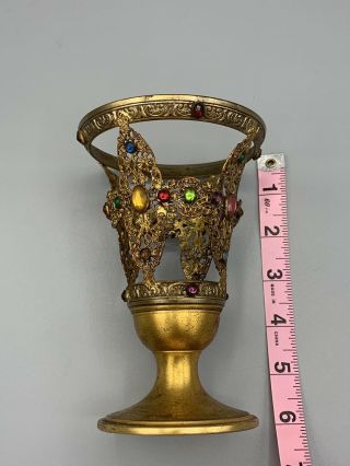 Antique Apollo Jeweled Ornate Brass Goblet / Glass Holder 8