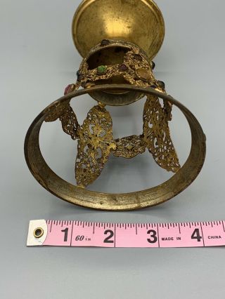 Antique Apollo Jeweled Ornate Brass Goblet / Glass Holder 9