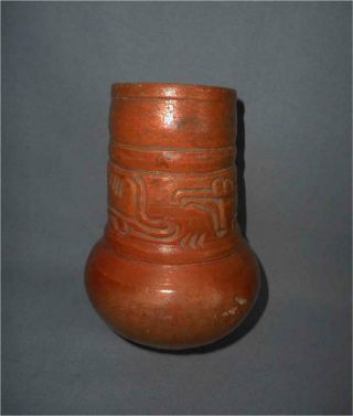 Antique Top Pre Columbian Era Clay Pot With Abstract Raptor Decoration