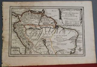 South America Brazil 1702 Nicolas De Fer Unusual Antique Copper Engraved Map