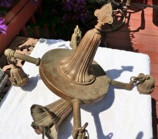 Antique 4 Light Pan Type Ceiling Fixture,  Brass,  Early 1900 
