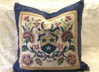 Family Crest Coat Of Arms Antique Needlepoint Tapestry Pillow By Ann F Hobdy 1