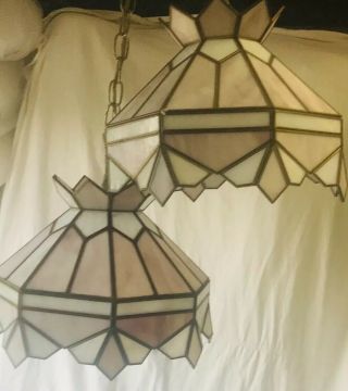 Vintage Stained Glass Pearl And Pink Hanging Swag Lights