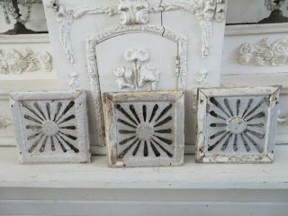 3 Fabulous Old Architectural Salvage Pediments Wood Unique Sunburst Chippy White