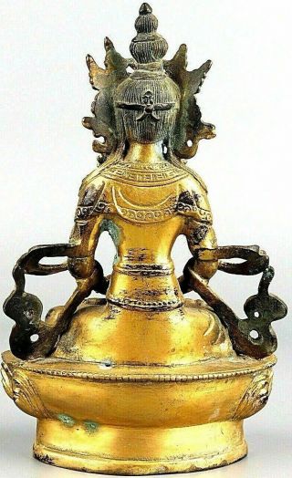 Antique Chinese Gold Gilt Buddha Statue Figure Very Old Sitting On Lotus Flower 2