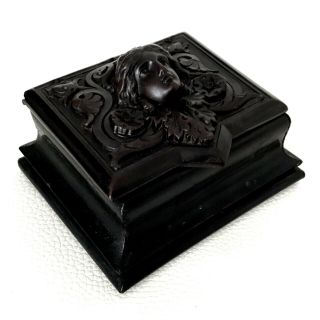 Elegant French SECRET BOX with a charming woman ' s face in relief (GUTTA PERCHA) 5