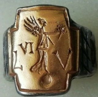 Rare Ancient Roman Silver Legionnaire Ring Victoria With Inlaid Gold 24k Unique