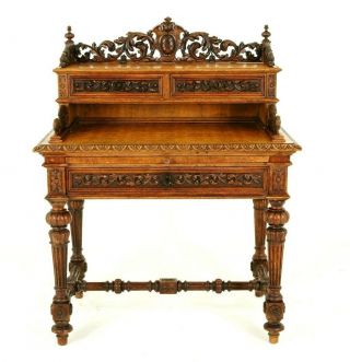 Antique Writing Desk,  Carved Oak Desk,  France 1880,  Antique Furniture,  B1520