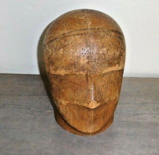 Vintage Wood Wooden Millinery Hat Block Head Mold Form Size With Facial Features
