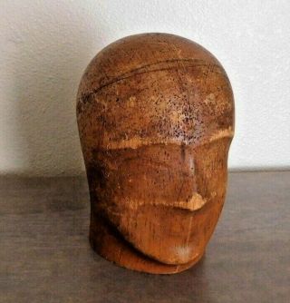 Vintage Wood Wooden Millinery Hat Block Head Mold Form Size with Facial Features 4