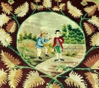 Antique French C.  1700 Hand Made Needlepoint The Cat & The Fox La Fontaine Fable