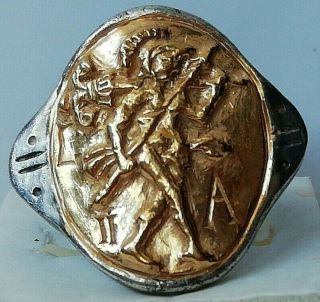 Rare Ancient Roman Silver Legionnaire Ring With Mars Inlaid Gold 24k Stunning