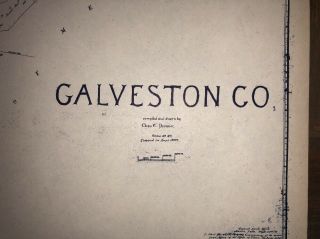 1891 GALVESTON COUNTY TEXAS MAP LAND OFFICE AUSTIN BLUE LINE ANTIQUE VINTAGE 2
