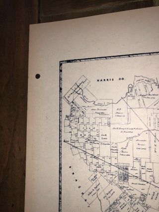 1891 GALVESTON COUNTY TEXAS MAP LAND OFFICE AUSTIN BLUE LINE ANTIQUE VINTAGE 3