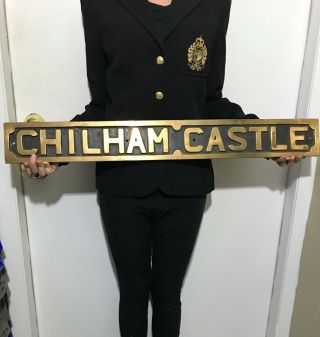 Vtg Rare Chilham Castle England Solid Brasss Architectural Salvage 32” 14lb Sign