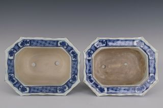 Fine Pair Chinese Blue and White Porcelain Landscape View Flower Pots 6