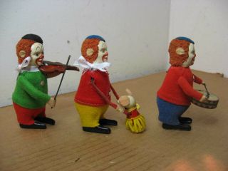 3 SCHUCO TIN KEY WINDUP TOY CLOWNS FIDDLE DRUM WIND UP 2