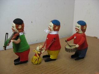 3 SCHUCO TIN KEY WINDUP TOY CLOWNS FIDDLE DRUM WIND UP 4