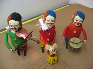 3 SCHUCO TIN KEY WINDUP TOY CLOWNS FIDDLE DRUM WIND UP 6