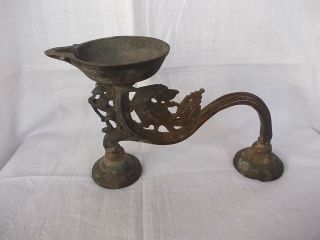 Antique Vintage Very Rare Brass Bronze Oil Lamp Indian Pooja Arathi Diya Home