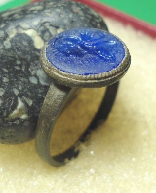 Ancient Bronze Ring Intaglio Authentic Antique R440 3