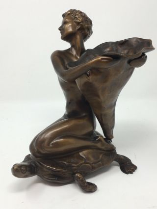Fine Mcclelland Barclay 1931 Bronze Sculpture Vase Woman Tortoise Sea Turtle
