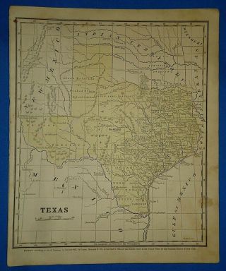 Vintage 1853 Texas Map Old Antique Hand Colored Atlas Map