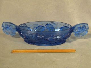 French Blue Art Deco Glass Koi Fish Centerpiece Bowl By Verlys - 19 " Long