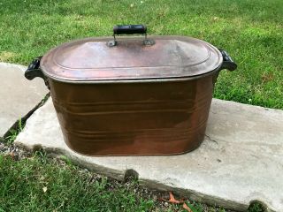 Old Copper Boiler / Wash Tub / Canner,  No Leaks,  Wooden Handles,  S/h