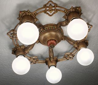 1920 ' s Art Deco Antique Vintage Riddle Ceiling Light Fixture Chandelier 2