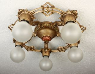 1920 ' s Art Deco Antique Vintage Riddle Ceiling Light Fixture Chandelier 4