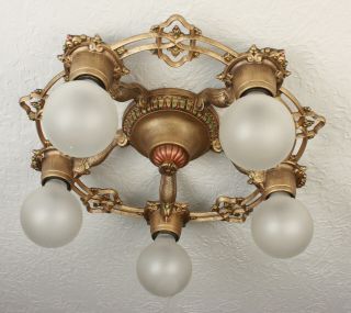 1920 ' s Art Deco Antique Vintage Riddle Ceiling Light Fixture Chandelier 5
