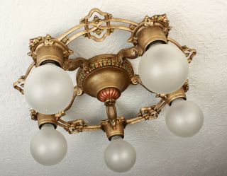 1920 ' s Art Deco Antique Vintage Riddle Ceiling Light Fixture Chandelier 6