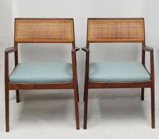 Iconic Jens Risom Walnut & Cane Back " Playboy " Armchair