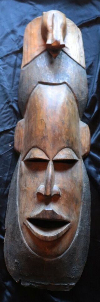 African Tribal Hand Carved Wooden Mask Large Old Wood Vintage Unique Big