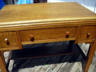 Antique Arts and Crafts Mission Style Oak Desk Library Table writing desk drawer 2