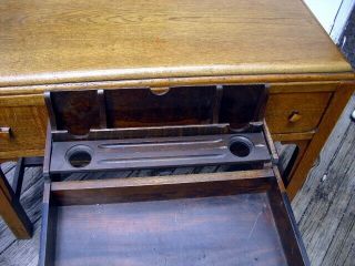 Antique Arts and Crafts Mission Style Oak Desk Library Table writing desk drawer 4