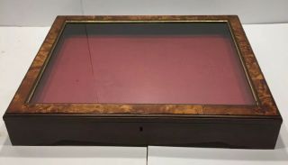 Vintage Hand Crafted Wood Show Or Display Case With Burl Design
