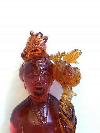 Antique Chinese Amber Carved Quanyin With Stand H 12.  5” Very Rare And Old 2