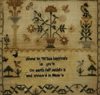 SMALL EARLY 19TH CENTURY MOTIF & VERSE SAMPLER BY ELIZABETH GREGSON AGE 10 1817 10